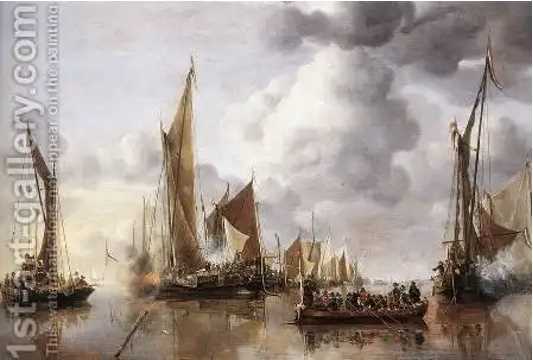 The Home Fleet Saluting The State Barge By Jan van de Cappelle